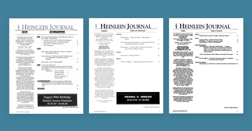 Three copies of the print editions of The Heinlein Journal.